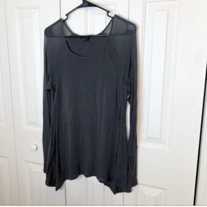 BCBGMAXAZRIA Sheer Long Sleeve Black Tunic with Shark Bite Hem Medium